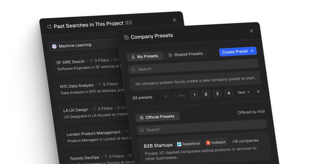 Saved searches and shared presets that can be rerun for repeat roles