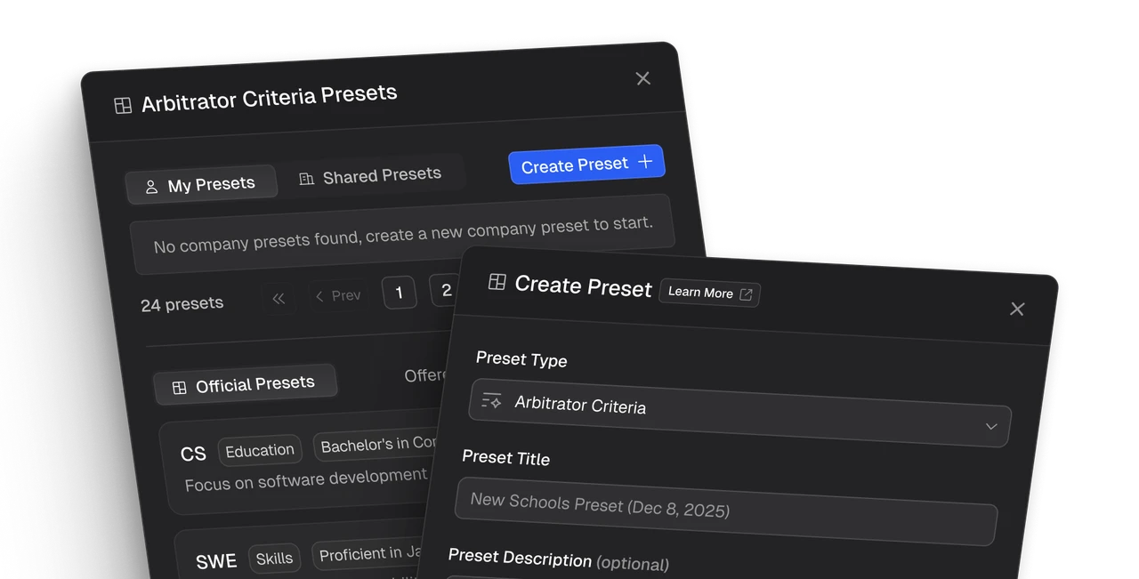 Reusable screening presets that carry criteria between requisitions